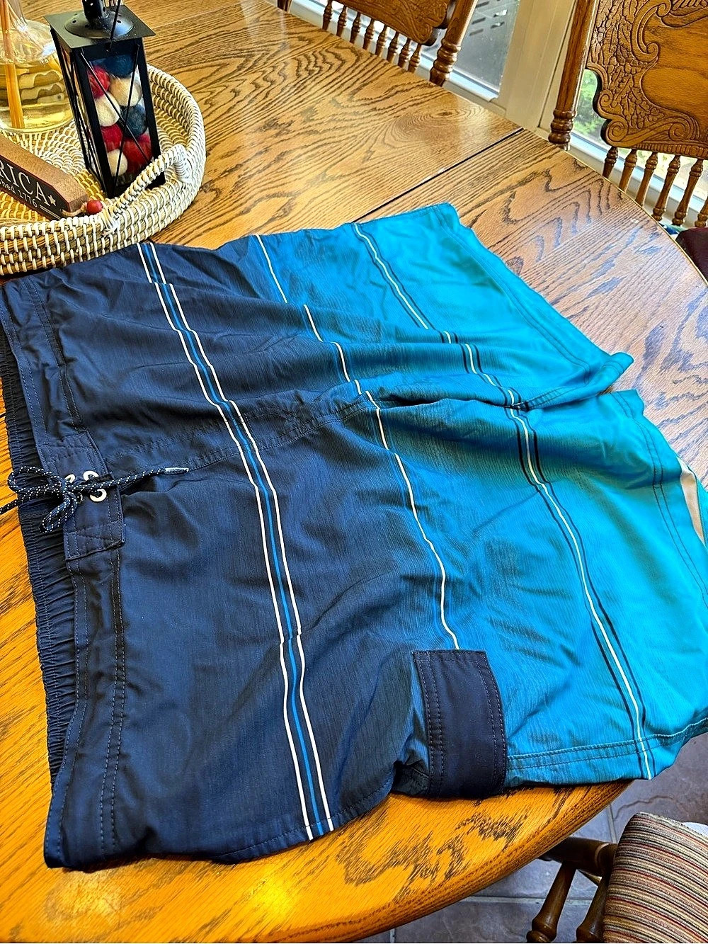 George Gibson’s Striped Board Shorts in Blue & Black Like New 2XL
